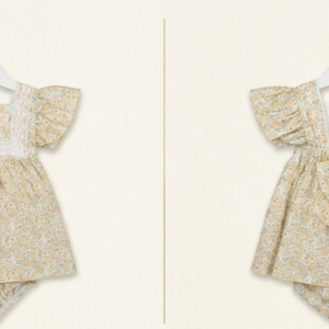 Conjunto de Vestido y Ranita con Estampado Floral y Lazo Espalda