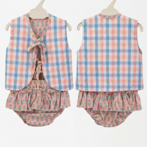 Conjunto Reversible de Chaleco y Braguita Rumbera con Estampado de Cuadros y Flores